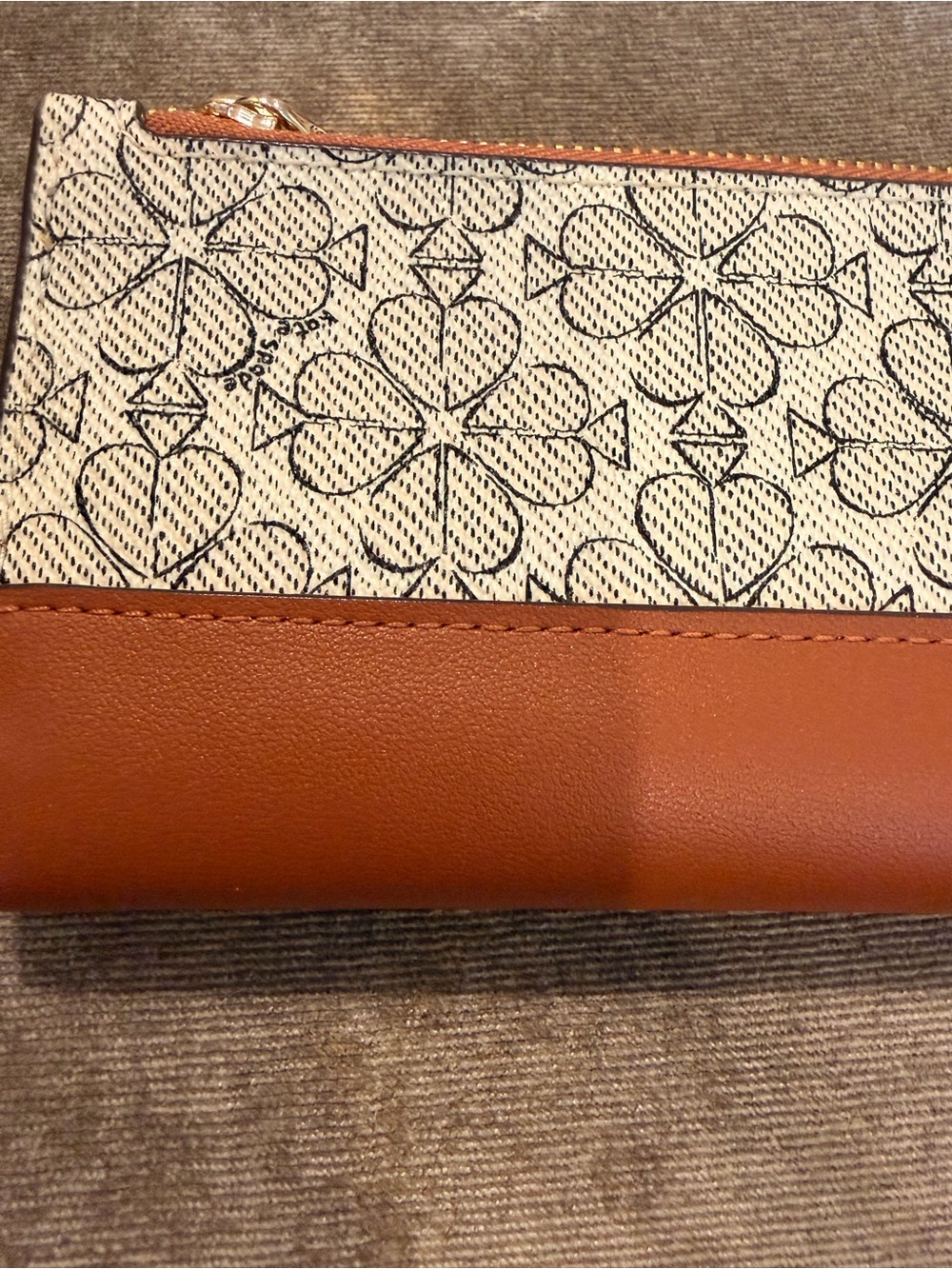 kate spade slim bifold wallet (Tan Leather & Cream Floral Zip Wallet) - Picture 3 of 11